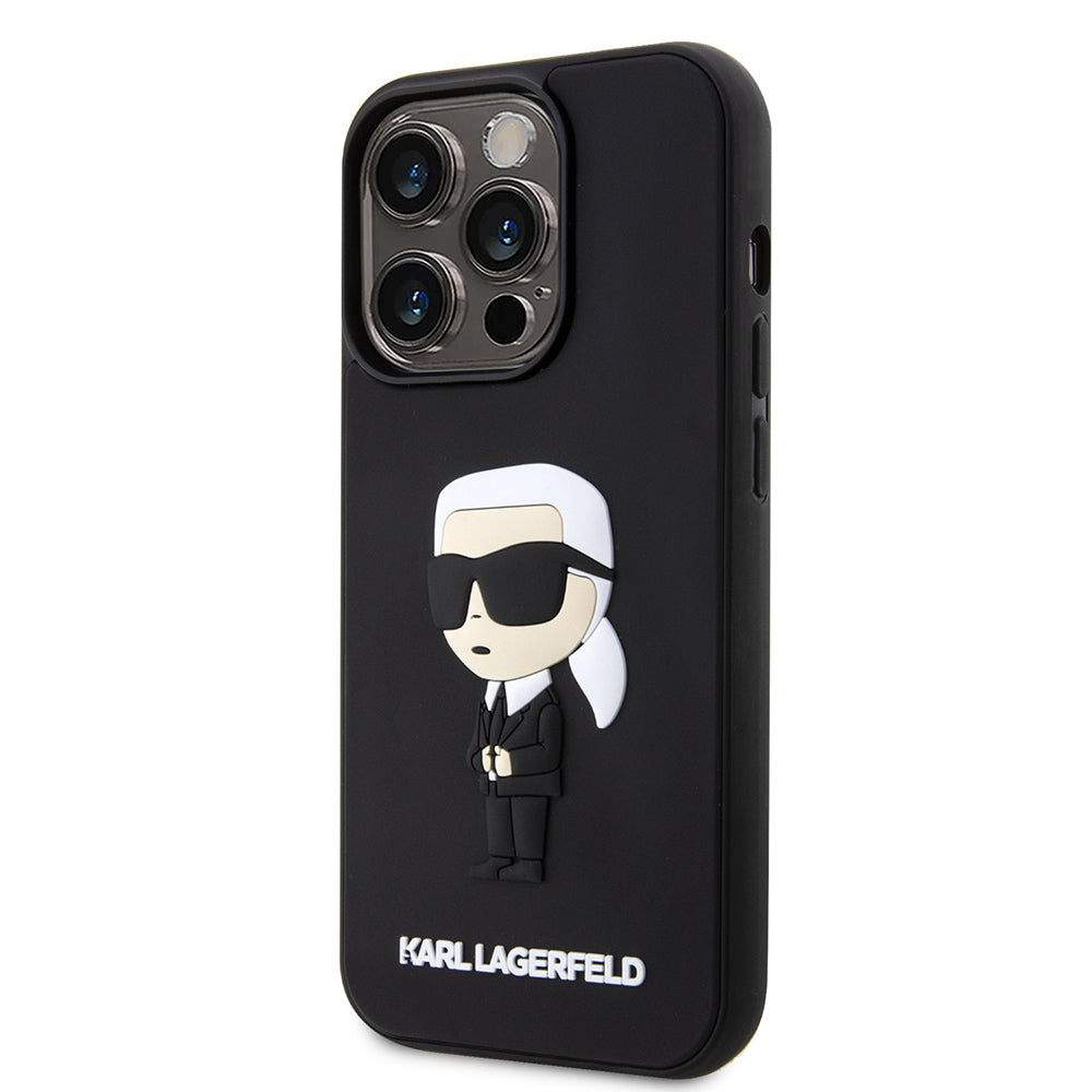 Pouzdro pro Apple iPhone 14 Pro, Karl Lagerfeld, 3D Rubber Ikonik Karl, Černá