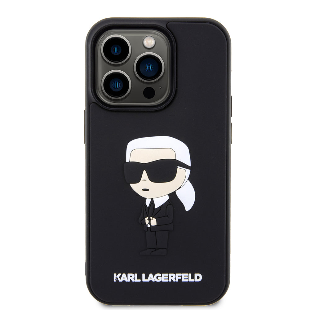 Pouzdro pro Apple iPhone 14 Pro, Karl Lagerfeld, 3D Rubber Ikonik Karl, Černá