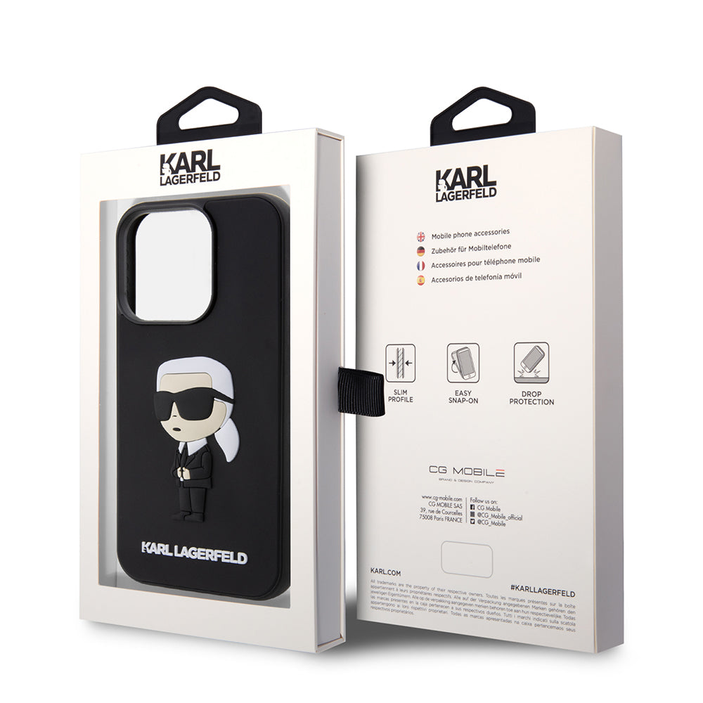 Pouzdro pro Apple iPhone 14 Pro, Karl Lagerfeld, 3D Rubber Ikonik Karl, Černá