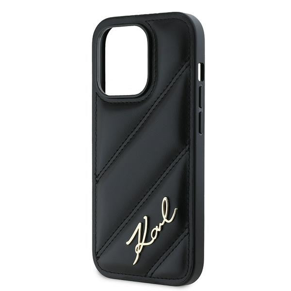 Pouzdro pro Apple iPhone 14 Pro, Karl Lagerfeld, Diagonal Quilted Script, Černá