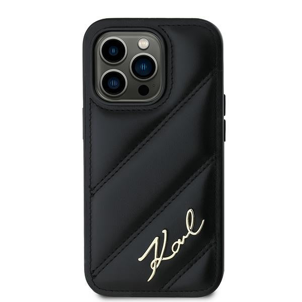 Pouzdro pro Apple iPhone 14 Pro, Karl Lagerfeld, Diagonal Quilted Script, Černá