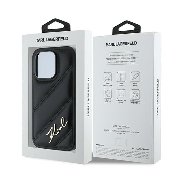 Pouzdro pro Apple iPhone 14 Pro, Karl Lagerfeld, Diagonal Quilted Script, Černá