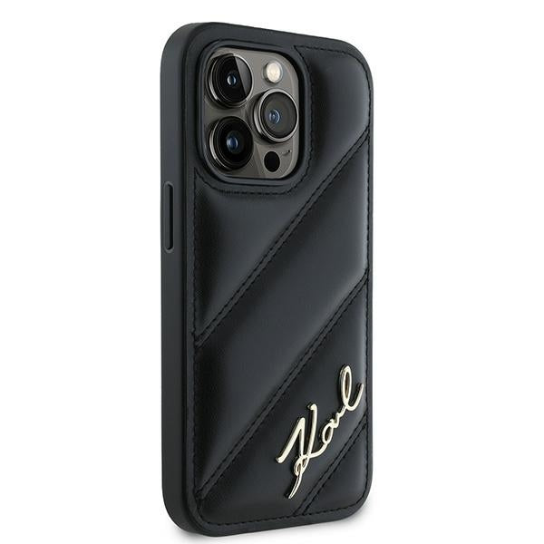 Pouzdro pro Apple iPhone 14 Pro, Karl Lagerfeld, Diagonal Quilted Script, Černá