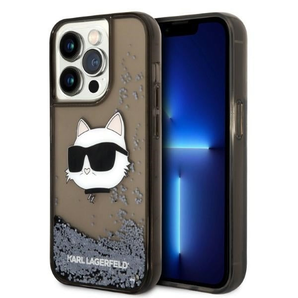 Pouzdro pro Apple iPhone 14 Pro, Karl Lagerfeld, Glitter Choupette's Head, Černá