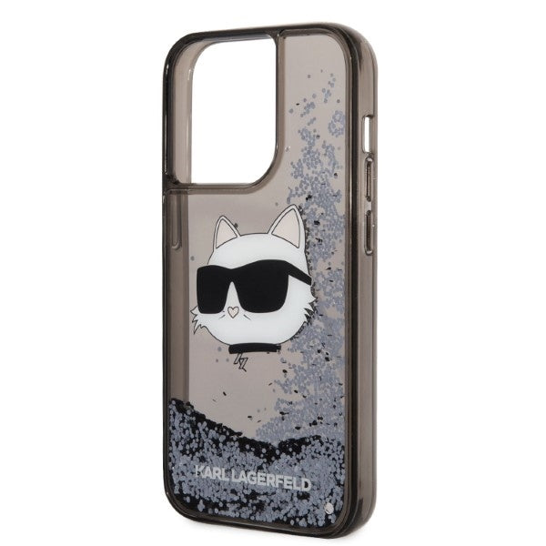 Pouzdro pro Apple iPhone 14 Pro, Karl Lagerfeld, Glitter Choupette's Head, Černá