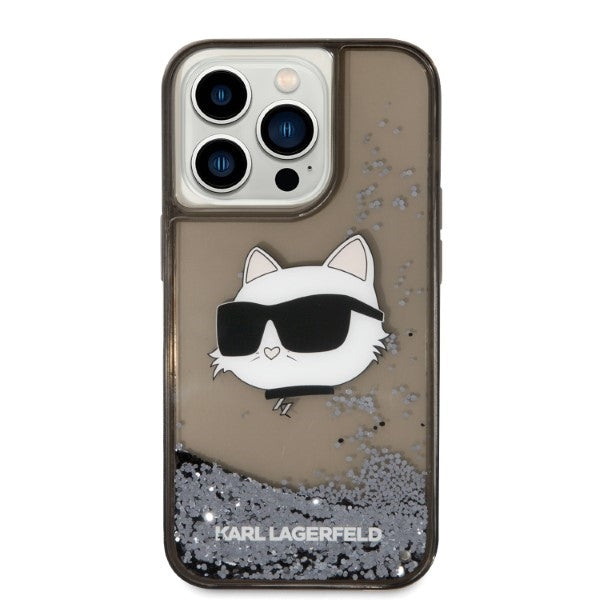 Pouzdro pro Apple iPhone 14 Pro, Karl Lagerfeld, Glitter Choupette's Head, Černá