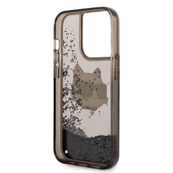 Pouzdro pro Apple iPhone 14 Pro, Karl Lagerfeld, Glitter Choupette's Head, Černá