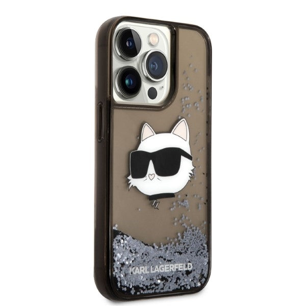 Pouzdro pro Apple iPhone 14 Pro, Karl Lagerfeld, Glitter Choupette's Head, Černá
