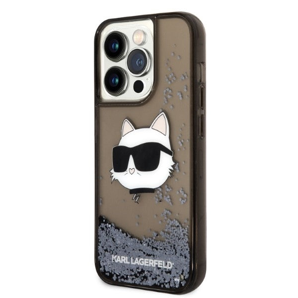 Pouzdro pro Apple iPhone 14 Pro, Karl Lagerfeld, Glitter Choupette's Head, Černá