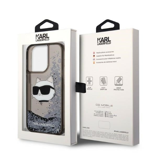 Pouzdro pro Apple iPhone 14 Pro, Karl Lagerfeld, Glitter Choupette's Head, Černá