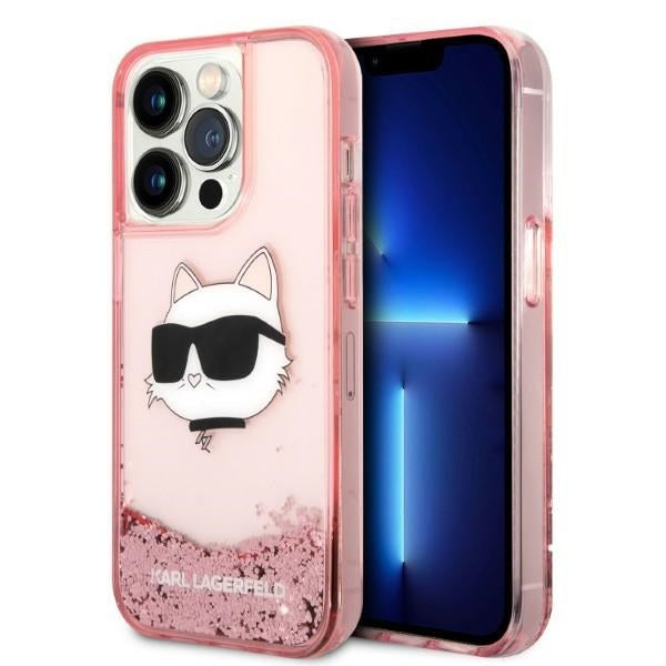 Pouzdro pro Apple iPhone 14 Pro, Karl Lagerfeld, Glitter Choupette's Head, Růžové