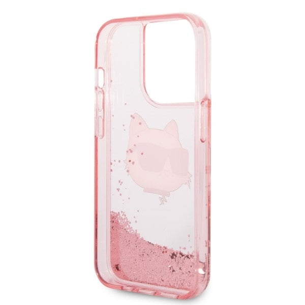 Pouzdro pro Apple iPhone 14 Pro, Karl Lagerfeld, Glitter Choupette's Head, Růžové