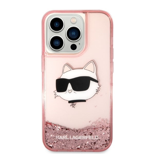 Pouzdro pro Apple iPhone 14 Pro, Karl Lagerfeld, Glitter Choupette's Head, Růžové