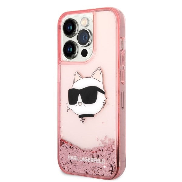Pouzdro pro Apple iPhone 14 Pro, Karl Lagerfeld, Glitter Choupette's Head, Růžové