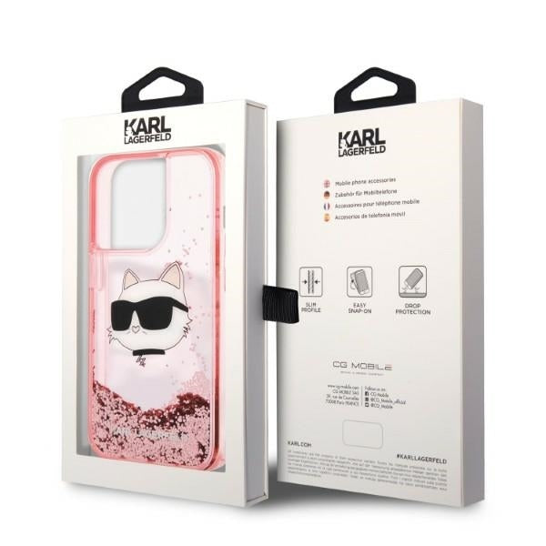 Pouzdro pro Apple iPhone 14 Pro, Karl Lagerfeld, Glitter Choupette's Head, Růžové