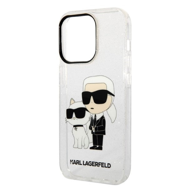 Pouzdro pro Apple iPhone 14 Pro, Karl Lagerfeld, Glitter Karl & Choupette, Průhledné