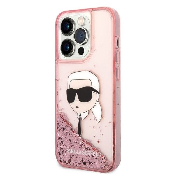 Pouzdro pro Apple iPhone 14 Pro, Karl Lagerfeld, Glitter Karl's Head, Růžové