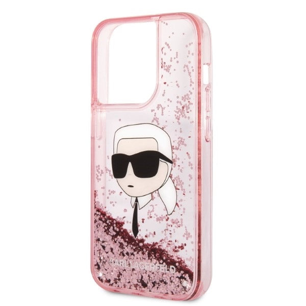 Pouzdro pro Apple iPhone 14 Pro, Karl Lagerfeld, Glitter Karl's Head, Růžové
