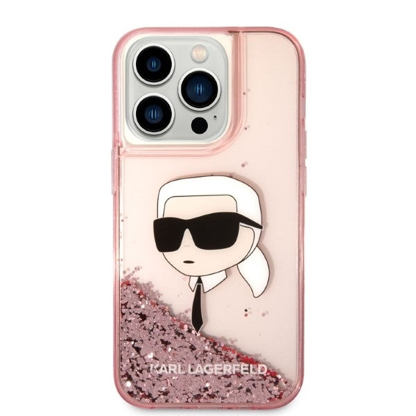 Pouzdro pro Apple iPhone 14 Pro, Karl Lagerfeld, Glitter Karl's Head, Růžové