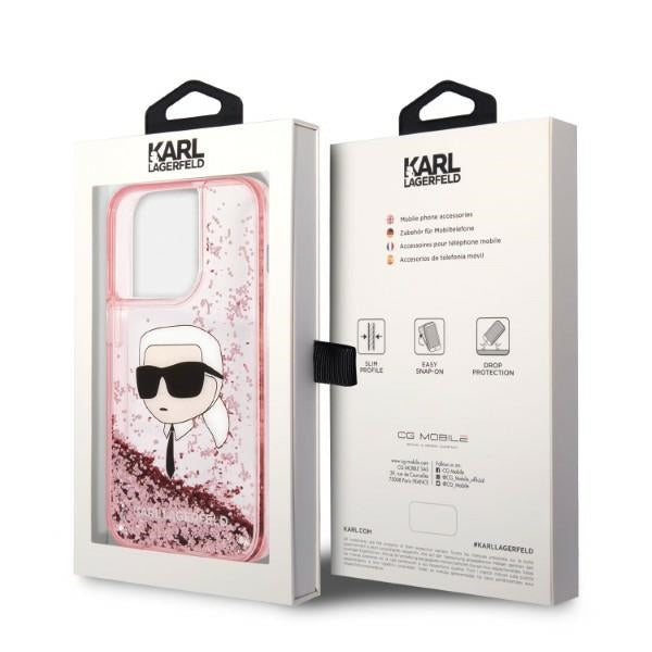 Pouzdro pro Apple iPhone 14 Pro, Karl Lagerfeld, Glitter Karl's Head, Růžové