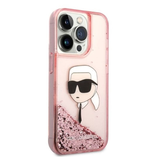 Pouzdro pro Apple iPhone 14 Pro, Karl Lagerfeld, Glitter Karl's Head, Růžové