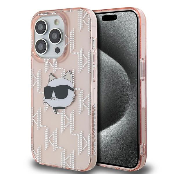 Pouzdro pro Apple iPhone 14 Pro, Karl Lagerfeld, IML Luxury Monogram Choupette's Head, Růžové