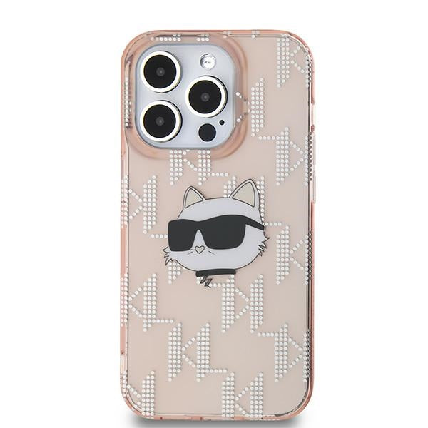 Pouzdro pro Apple iPhone 14 Pro, Karl Lagerfeld, IML Luxury Monogram Choupette's Head, Růžové