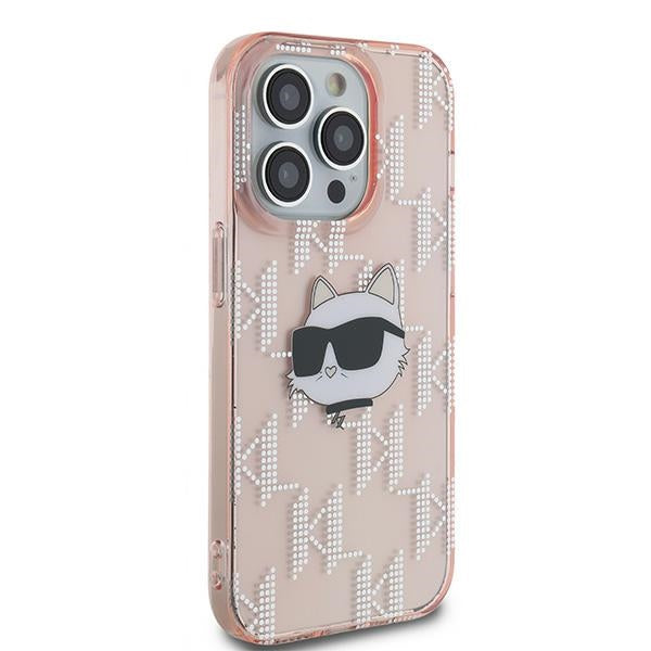 Pouzdro pro Apple iPhone 14 Pro, Karl Lagerfeld, IML Luxury Monogram Choupette's Head, Růžové