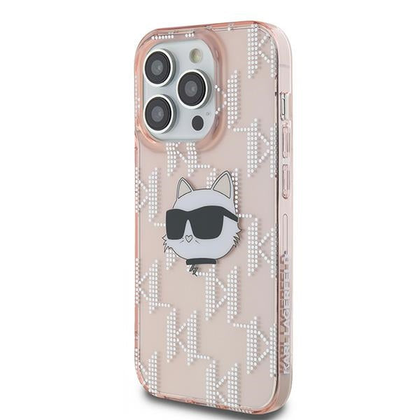 Pouzdro pro Apple iPhone 14 Pro, Karl Lagerfeld, IML Luxury Monogram Choupette's Head, Růžové