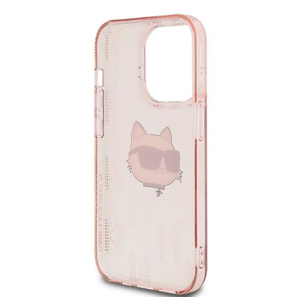 Pouzdro pro Apple iPhone 14 Pro, Karl Lagerfeld, IML Luxury Monogram Choupette's Head, Růžové