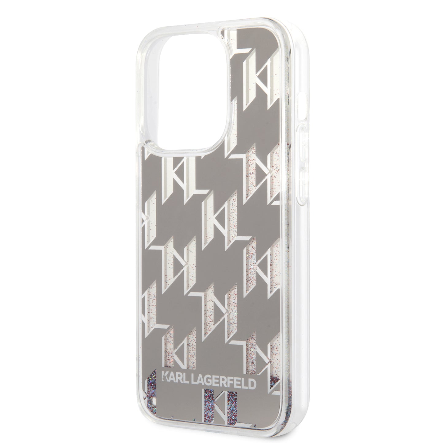 Pouzdro pro Apple iPhone 14 Pro, Karl Lagerfeld, Liquid Glitter Monogram, Stříbrné