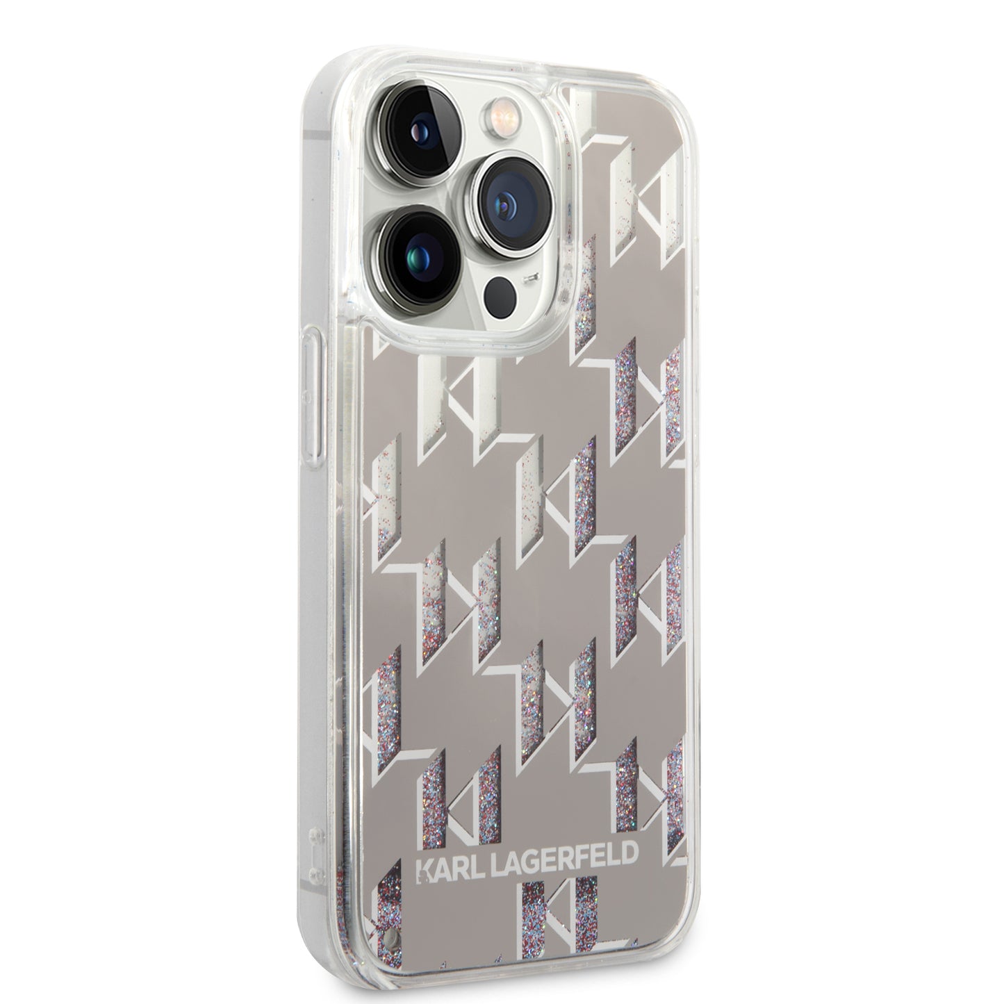 Pouzdro pro Apple iPhone 14 Pro, Karl Lagerfeld, Liquid Glitter Monogram, Stříbrné
