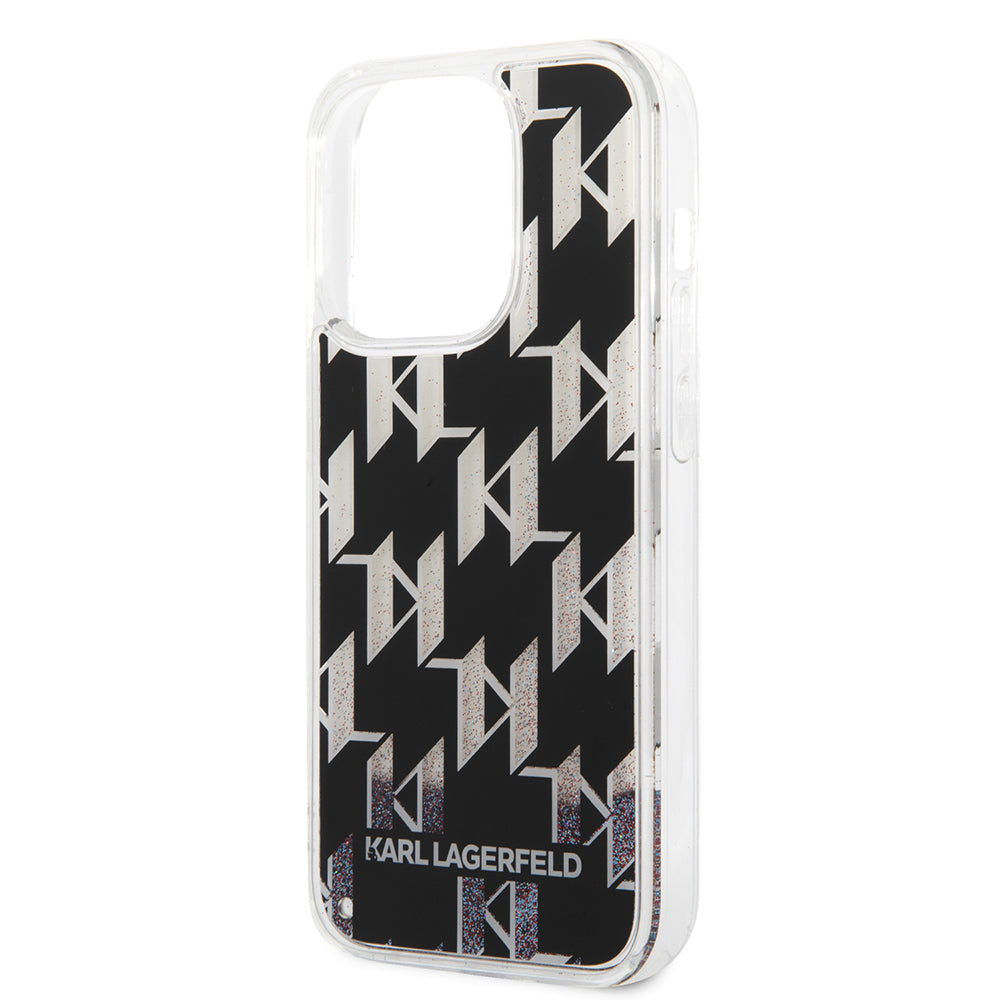 Pouzdro pro Apple iPhone 14 Pro, Karl Lagerfeld, Liquid Glitter Monogram, Černá