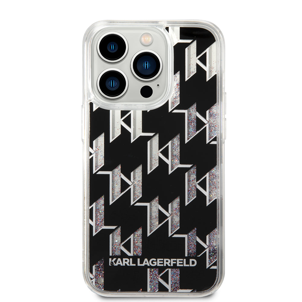Pouzdro pro Apple iPhone 14 Pro, Karl Lagerfeld, Liquid Glitter Monogram, Černá