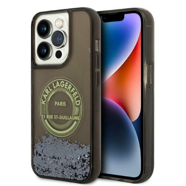 Pouzdro pro Apple iPhone 14 Pro, Karl Lagerfeld, Liquid Glitter RSG, Černá