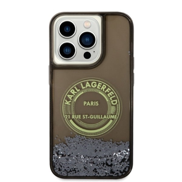 Pouzdro pro Apple iPhone 14 Pro, Karl Lagerfeld, Liquid Glitter RSG, Černá