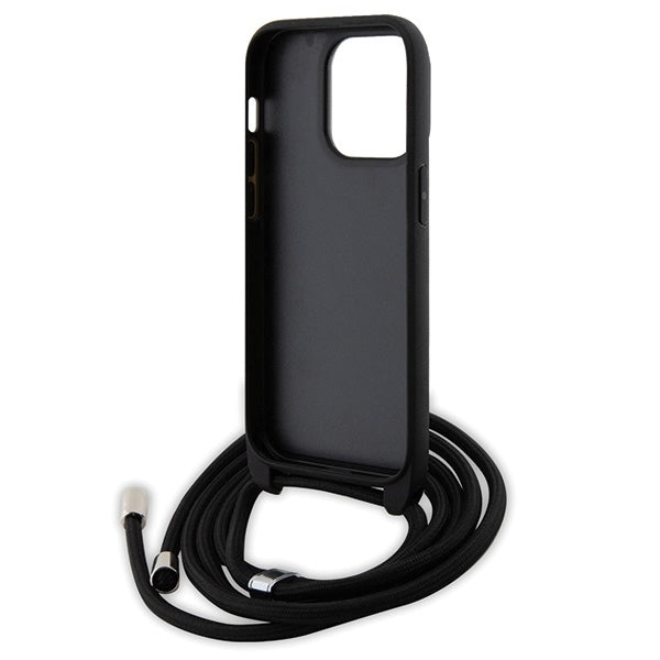 Case for Apple iPhone 14 Pro, Karl Lagerfeld, Saffiano Crossbody Metal Pin Karl & Choupette, Black