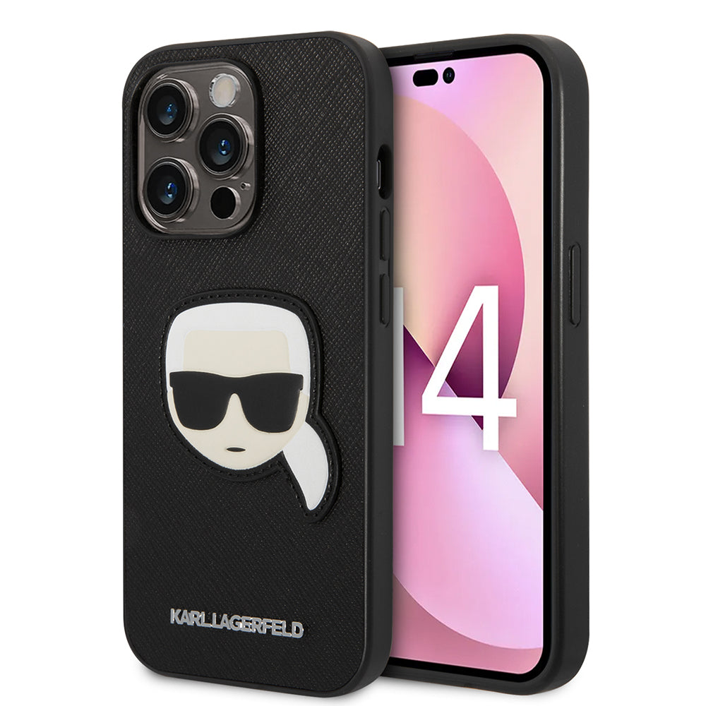 Pouzdro pro Apple iPhone 14 Pro, Karl Lagerfeld, Saffiano Karl's Head, Černá