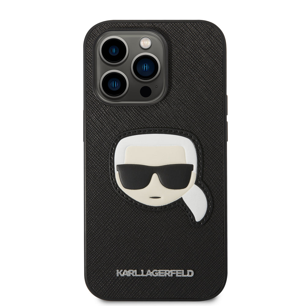 Pouzdro pro Apple iPhone 14 Pro, Karl Lagerfeld, Saffiano Karl's Head, Černá