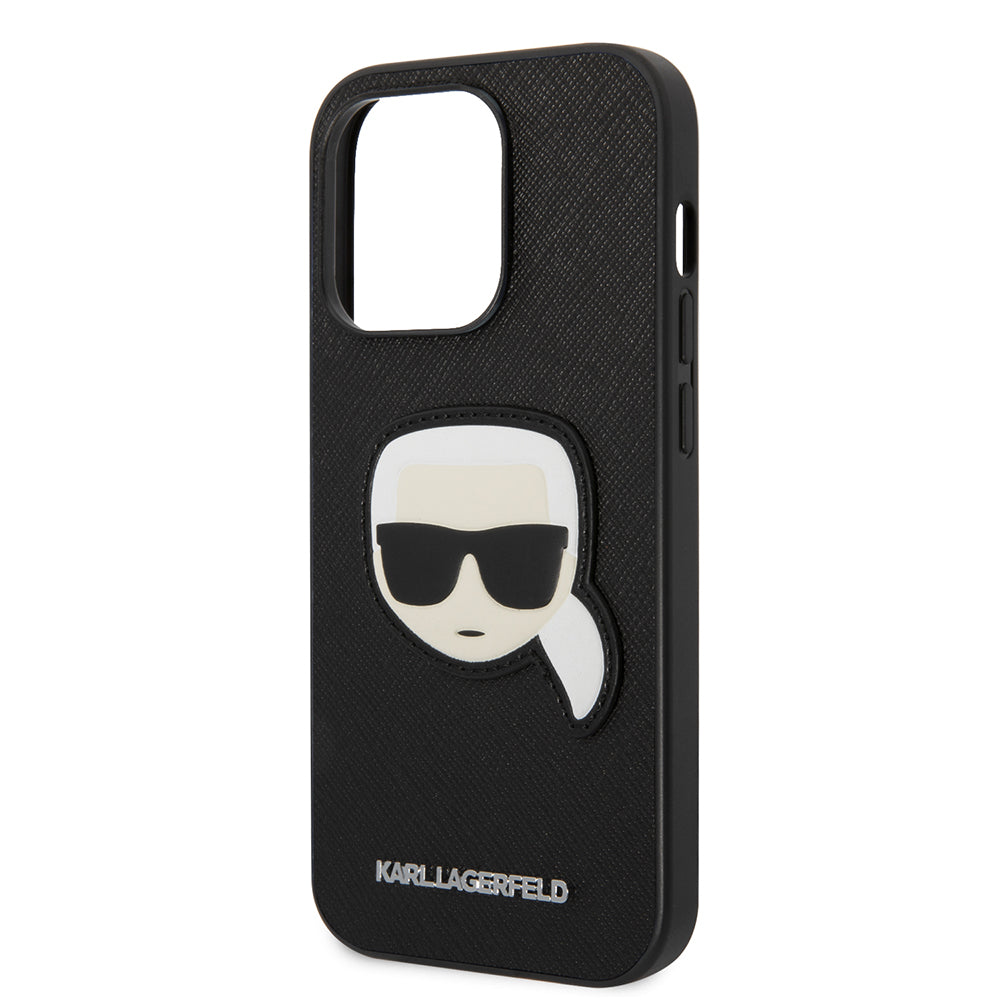 Pouzdro pro Apple iPhone 14 Pro, Karl Lagerfeld, Saffiano Karl's Head, Černá