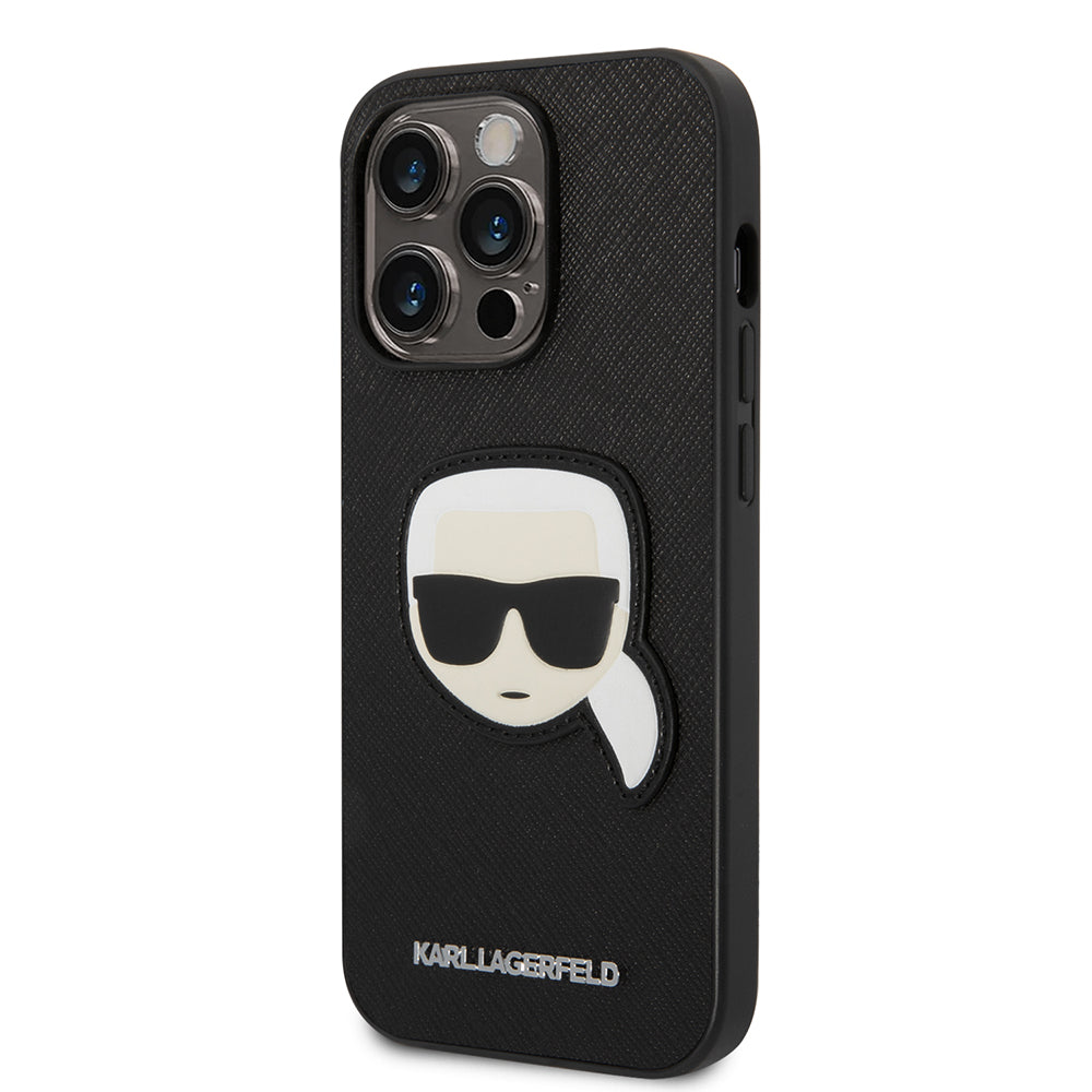 Pouzdro pro Apple iPhone 14 Pro, Karl Lagerfeld, Saffiano Karl's Head, Černá