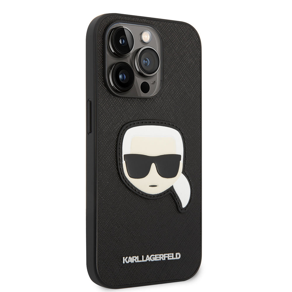 Pouzdro pro Apple iPhone 14 Pro, Karl Lagerfeld, Saffiano Karl's Head, Černá