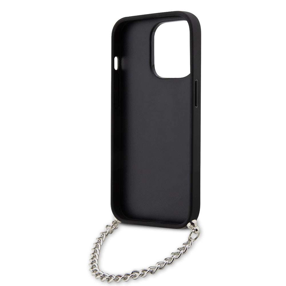 Pouzdro pro Apple iPhone 14 Pro, Karl Lagerfeld, Saffiano Monogram Chain, Stříbrné