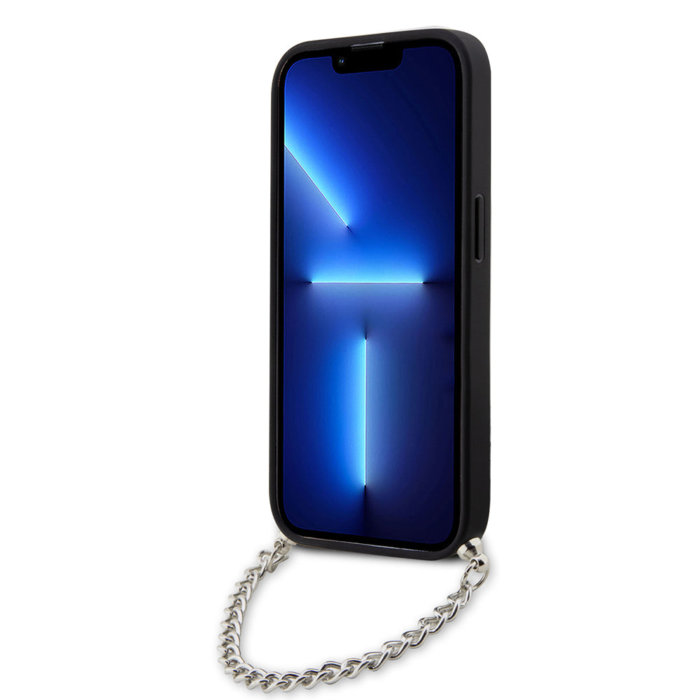 Pouzdro pro Apple iPhone 14 Pro, Karl Lagerfeld, Saffiano Monogram Chain, Stříbrné