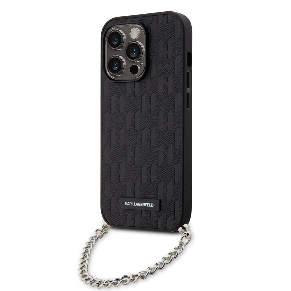 Pouzdro pro Apple iPhone 14 Pro, Karl Lagerfeld, Saffiano Monogram Chain, Černá