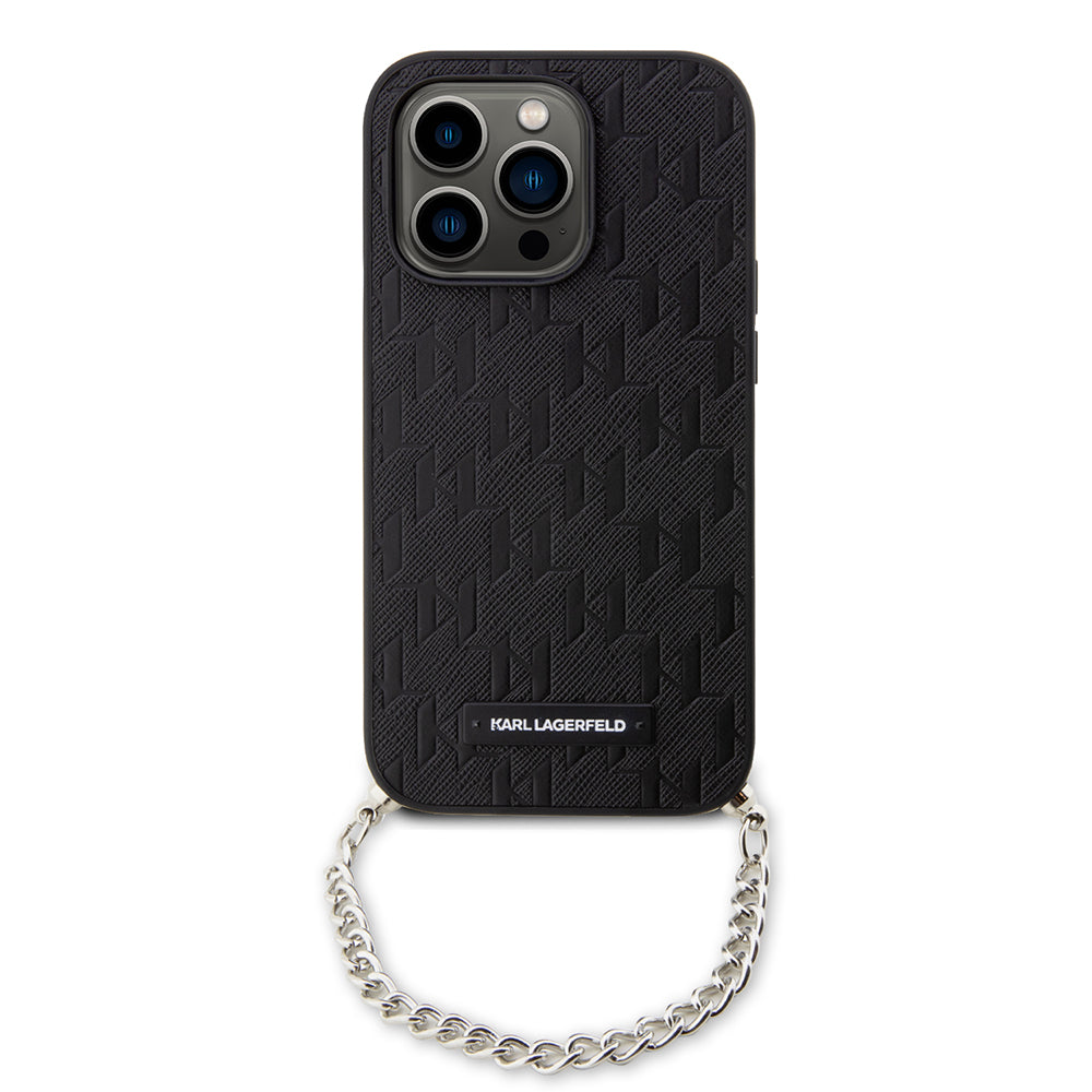Pouzdro pro Apple iPhone 14 Pro, Karl Lagerfeld, Saffiano Monogram Chain, Černá