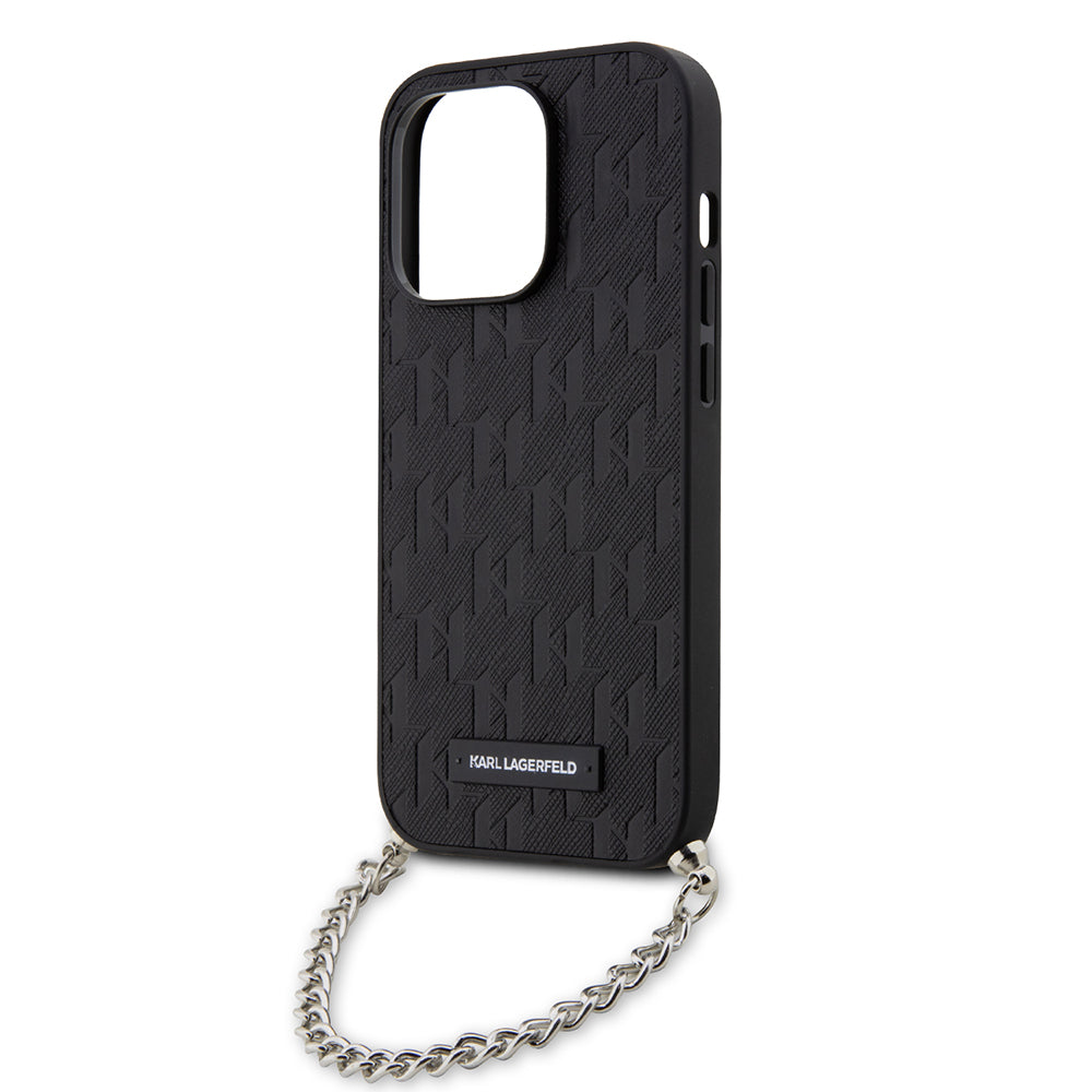 Pouzdro pro Apple iPhone 14 Pro, Karl Lagerfeld, Saffiano Monogram Chain, Černá