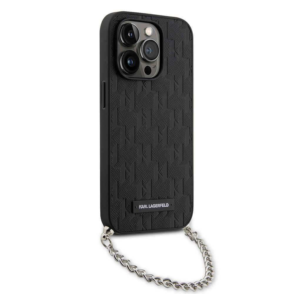 Pouzdro pro Apple iPhone 14 Pro, Karl Lagerfeld, Saffiano Monogram Chain, Černá