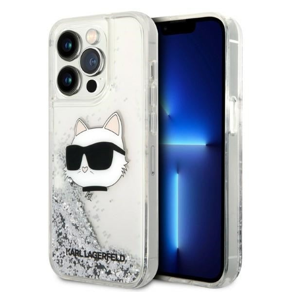 Pouzdro pro Apple iPhone 14 Pro Max, Karl Lagerfeld, Glitter Choupette's Head, Stříbrné