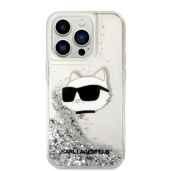 Pouzdro pro Apple iPhone 14 Pro Max, Karl Lagerfeld, Glitter Choupette's Head, Stříbrné